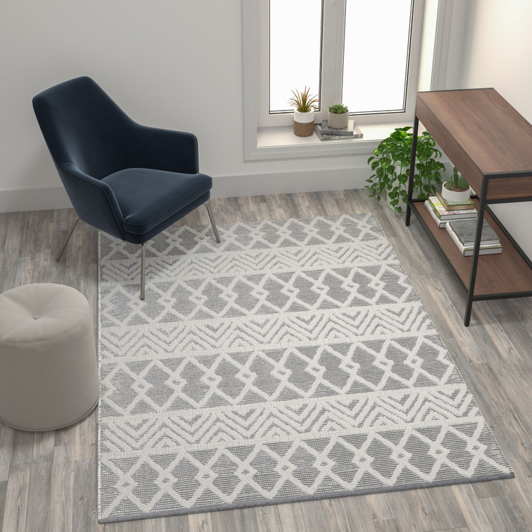 Indoor Geometric Area Rug - Hand Woven Area Rug with Diamond Pattern, Polyester/Cotton Blend