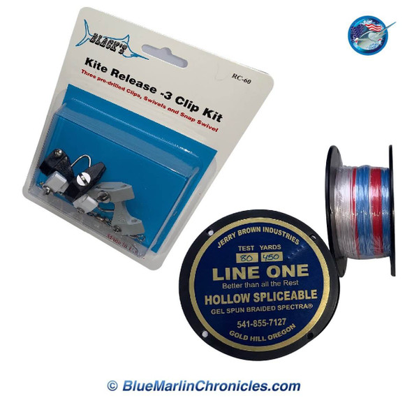 Kite Reel Line & 3 Release Clip Rigging Kit