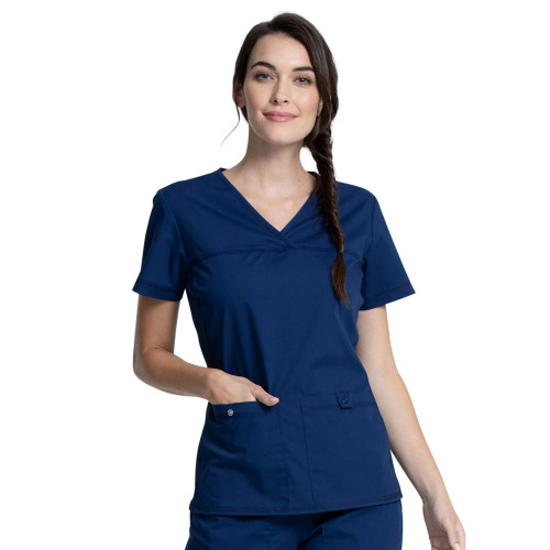 Cherokee PROFESSIONALS Women's New V-Neck Knit Panel Scrubs Top Cherokee PROFESSIONALS Women's New V-Neck Knit Panel Scrubs Top