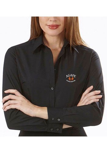 Van Heusen Women's Silky Black Poplin Dress Shirts | 13V114 - Discountmugs