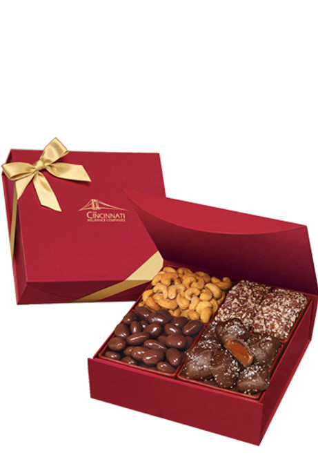 1.25 lbs. Assorted Chocolates and Nuts in Scarlet Magnetic Closure Keepsake Box