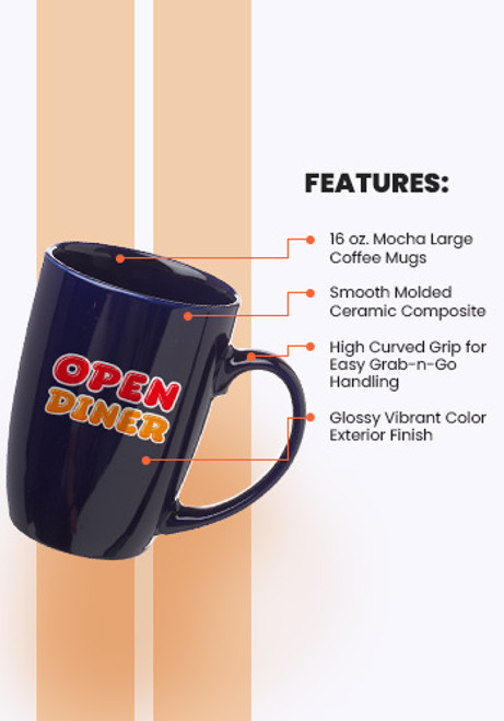 16 oz. Large Mocha Glossy Ceramic Coffee Mugs