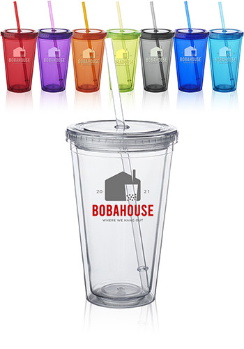 16 oz. Double Wall Acrylic Tumblers With Straws