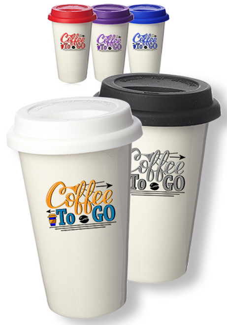 11 oz. Double Wall Ceramic Tumblers with Lid