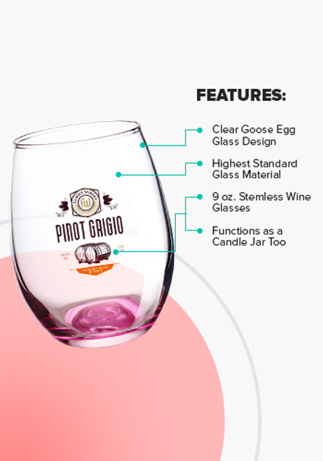 9 oz. Stemless Etched Wine Glasses