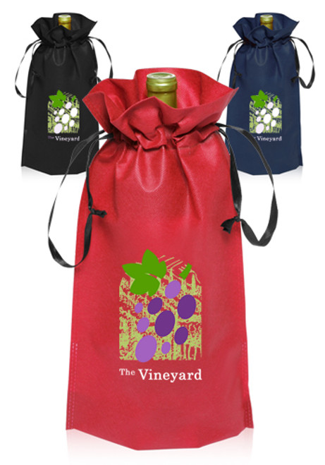 Non-Woven Vineyard Ribbon  Drawstring Bags