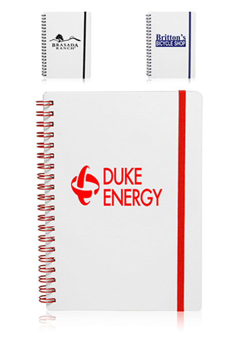 White Spiral Notebooks with Elastic Band