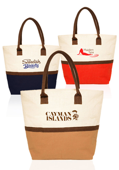 Two Tone Jute Beach Tote Bags