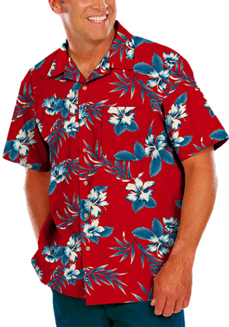Blue Generation Adult Hibiscus Print Camp Shirts