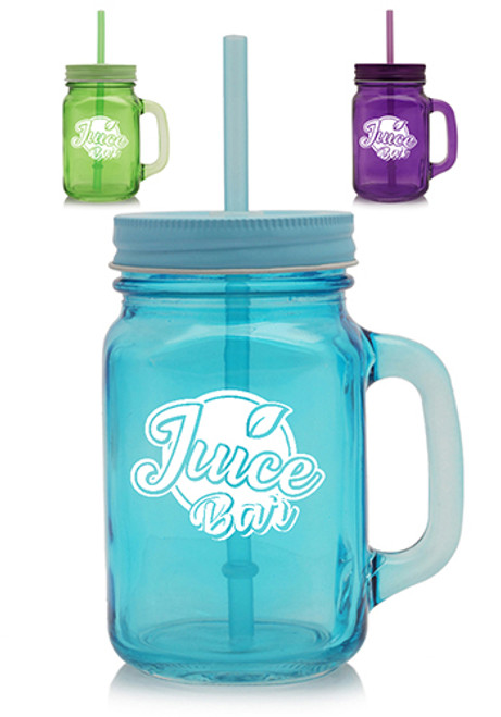 15 oz. Colored Mason Jars with Straw