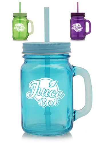 15 oz. Colored Mason Jars with Straw