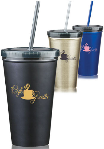 16 oz Stainless Steel Double Wall Tumblers With Straw