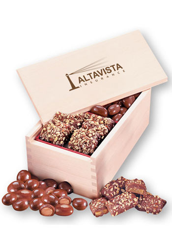 10 oz. English Butter Toffee & Milk Chocolate Covered Almonds in Wooden Box