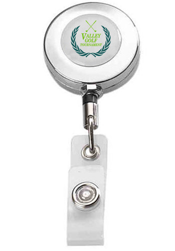 Round Metal Retractable Badge Reel with Belt Clip on Back
