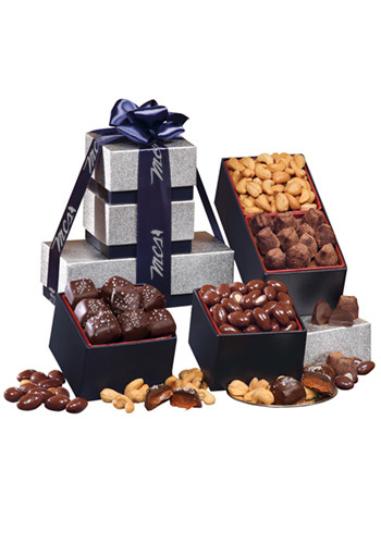 Taste Tempting Silver and Navy Tower of Treats