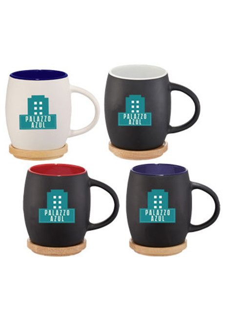 14 oz. Hearth Ceramic Mug with Wood Lid-Coasters