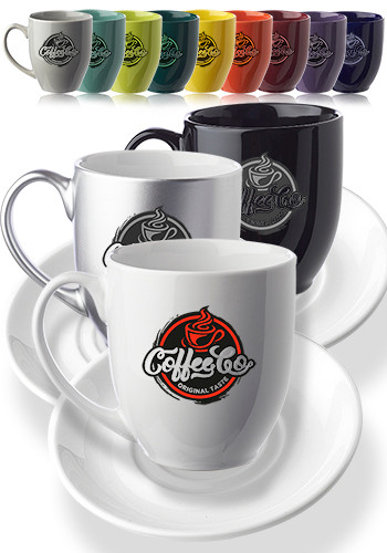 16 oz. Bistro Glossy Coffee Mugs with Ceramic Coaster