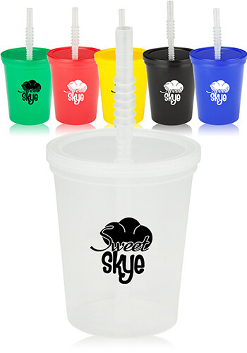 16 oz. Plastic Stadium Cups with Lid and Straw