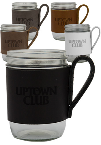 16 oz. Brewster Wide Mason Jars with Traverse Leather Sleeves
