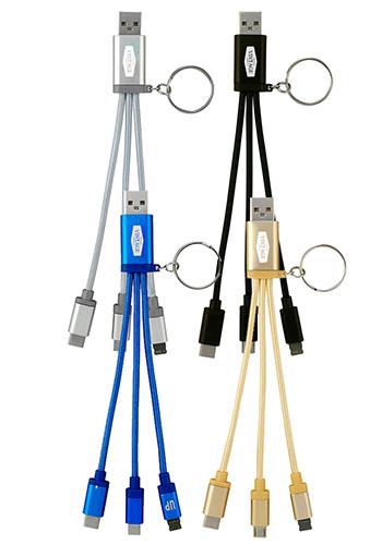 Metallic 3-In 1 Keychain Cable with Type C Usb
