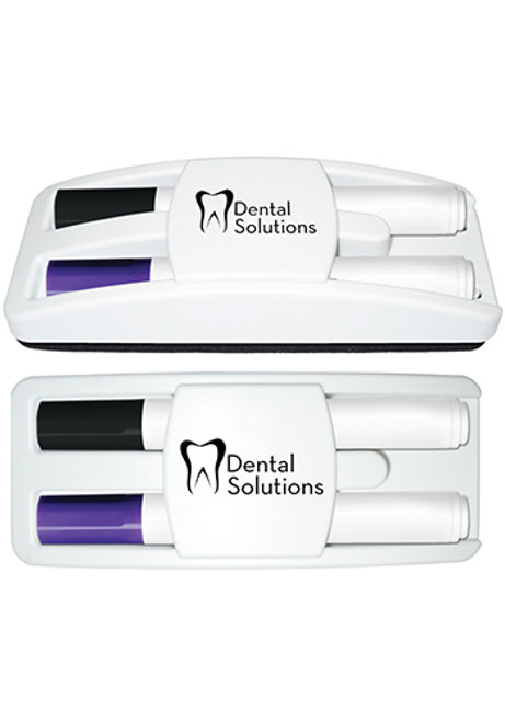 Dry Erase Gear Marker and Eraser Set with Black and Purple Markers