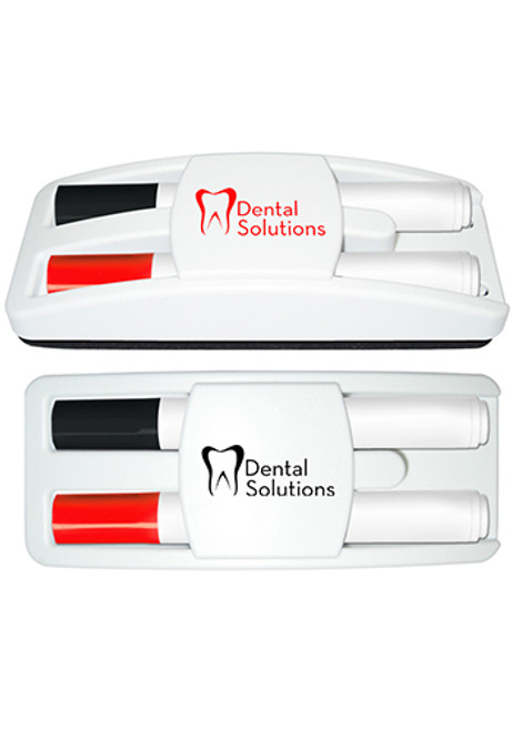 Dry Erase Gear Marker and Eraser Set with Black and Red Markers