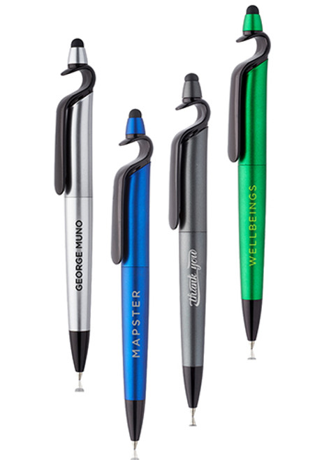 3-in-1 Plastic Pens with Stylus and Cell Stand