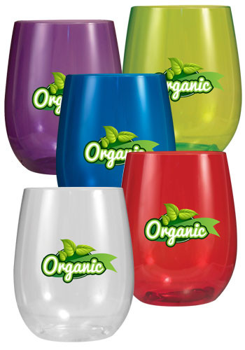 12 oz. Full Color Plastic Stemless Wine Glasses