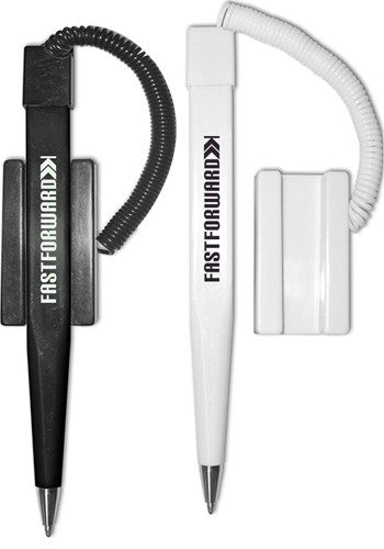 Financier Black Ink Pens with Coil Cord and Base