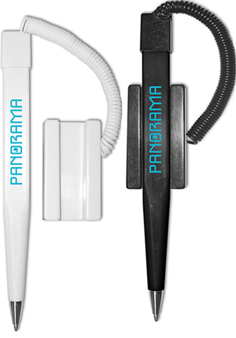 Financier Blue Ink Pens with Coil Cord and Base