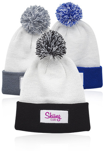 Fuji Two-Tone Patch Pompom Beanies