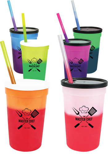 22 oz. Mood Stadium Cups with Straw and Lid Set