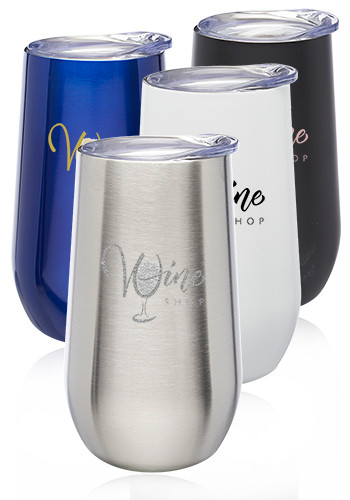 9 oz. Stemless Flute Wine Glasses with Lids