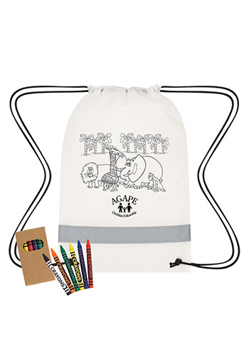 Reflective Coloring Drawstring Bag with Crayons