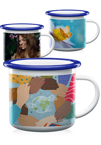 12 oz Fine SS Blue Rim Enamel Cups