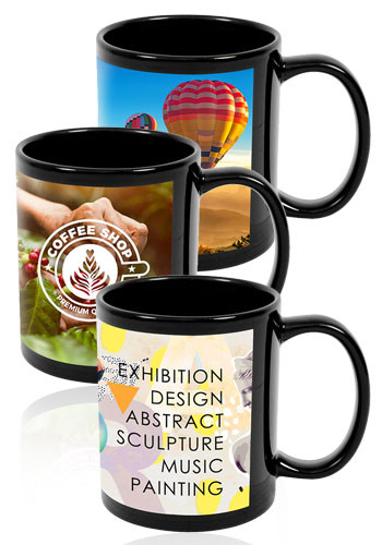 11 oz Black Ceramic Mug with Decal White Patch