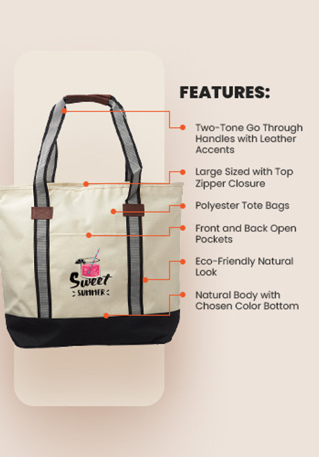 Large Sea Coast Polyester Tote Bags