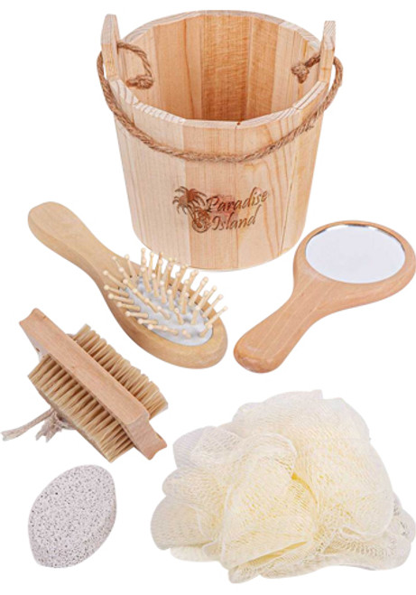 5pc Bamboo Bucket Bath and Beauty Set