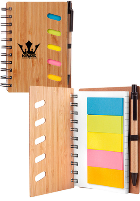 Bamboo Spiral Notebook with Sticky Note and Pen