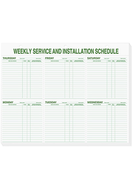 Weekly Service and Installation Pad Weekly Service and Installation Pad