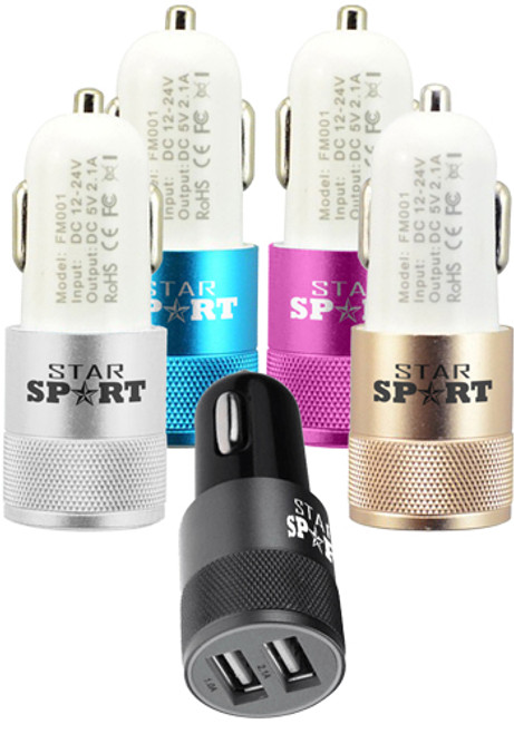 Dual Port 2.1 Amp Car Charger with Aluminum Collar Dual Port 2.1 Amp Car Charger with Aluminum Collar