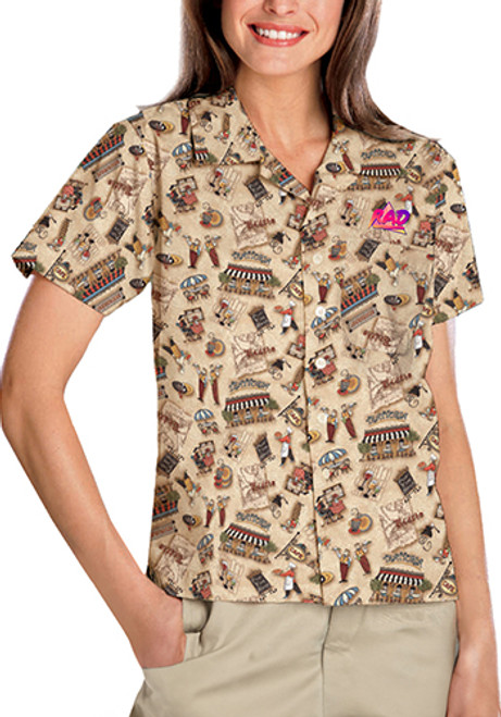 Blue Generation Unisex Poplin Camp Shirts Bistro Print