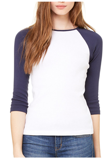 Bella Canvas Ladies Baby Rib 3/4-Sleeve Contrast Raglan T-Shirts Bella Canvas Ladies Baby Rib 3/4-Sleeve Contrast Raglan T-Shirts