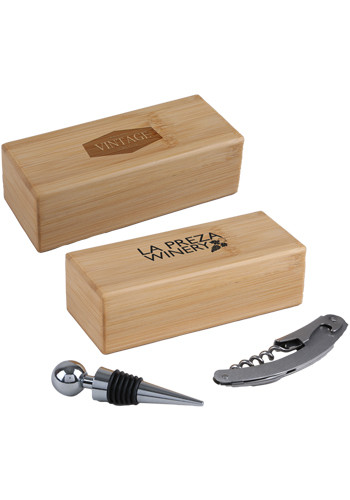 2-Pc Bamboo Wine Opener Set with Magnetic Closure