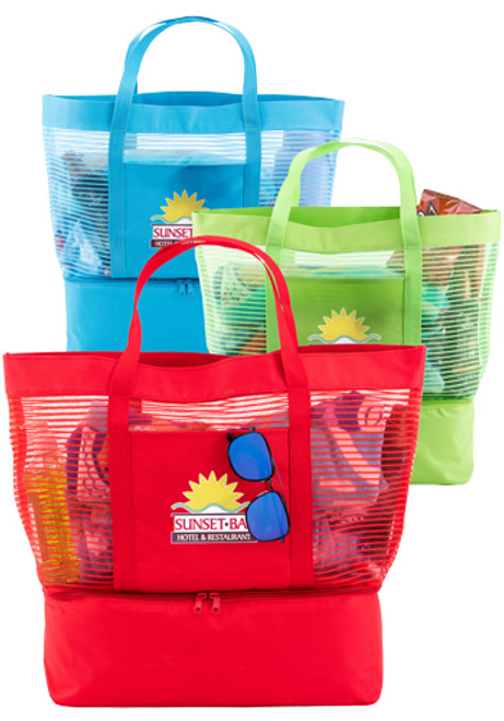 2 in 1 Striped Mesh Beach Bag Cooler