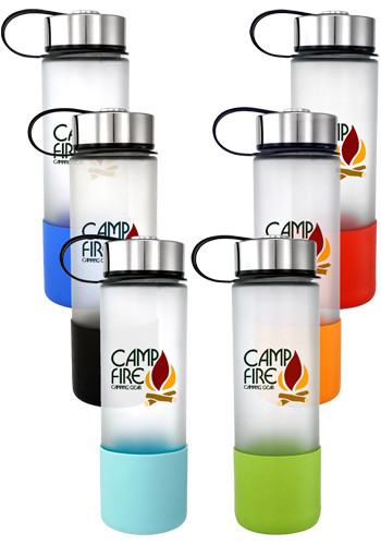22 oz. Frosted Glass Bottle with Metal Lanyard Lid