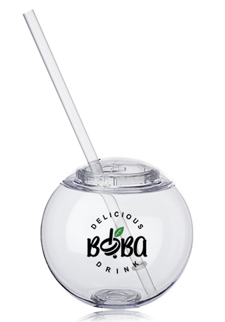Moran 15 oz Plastic Cocktail Ball with Straw