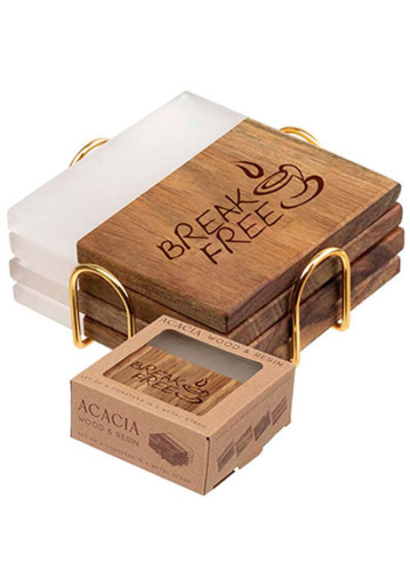 Acacia Wood and Resin Coaster Set Acacia Wood and Resin Coaster Set