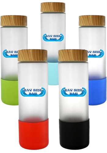 22 oz Bamboo Pattern Frosted Glass Grip Bottle