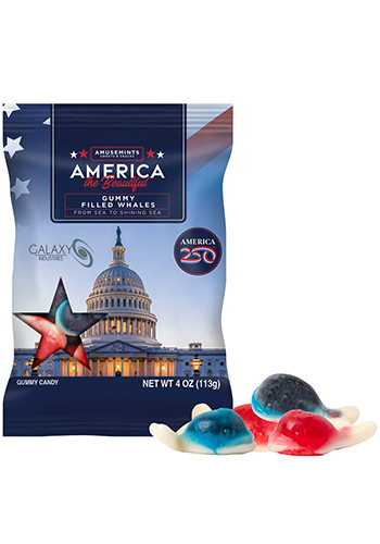 USA 250th Anniv 4 oz. Gummy Filled Whales Digibag